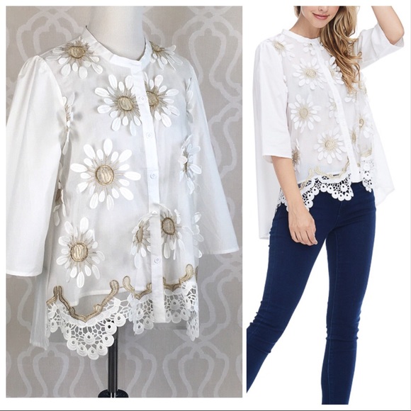 Petals and Lace Button Down Top - Picture 5 of 8